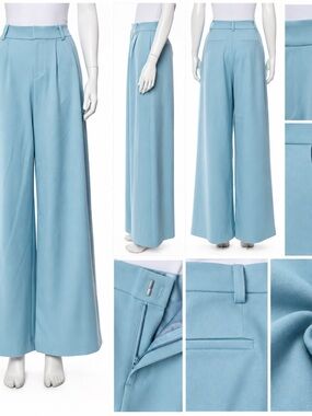 Alice + Olivia Blue Pleated Wide Leg High Rise Pants M